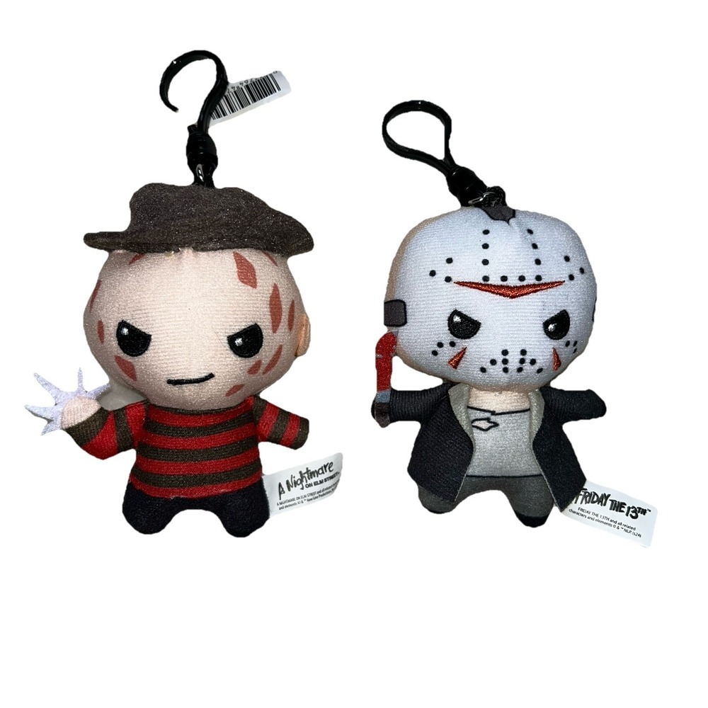 Lot Of 2 Chills & Thrills Plush Bag Clip Freddy Krueger Jason Nightmare Friday